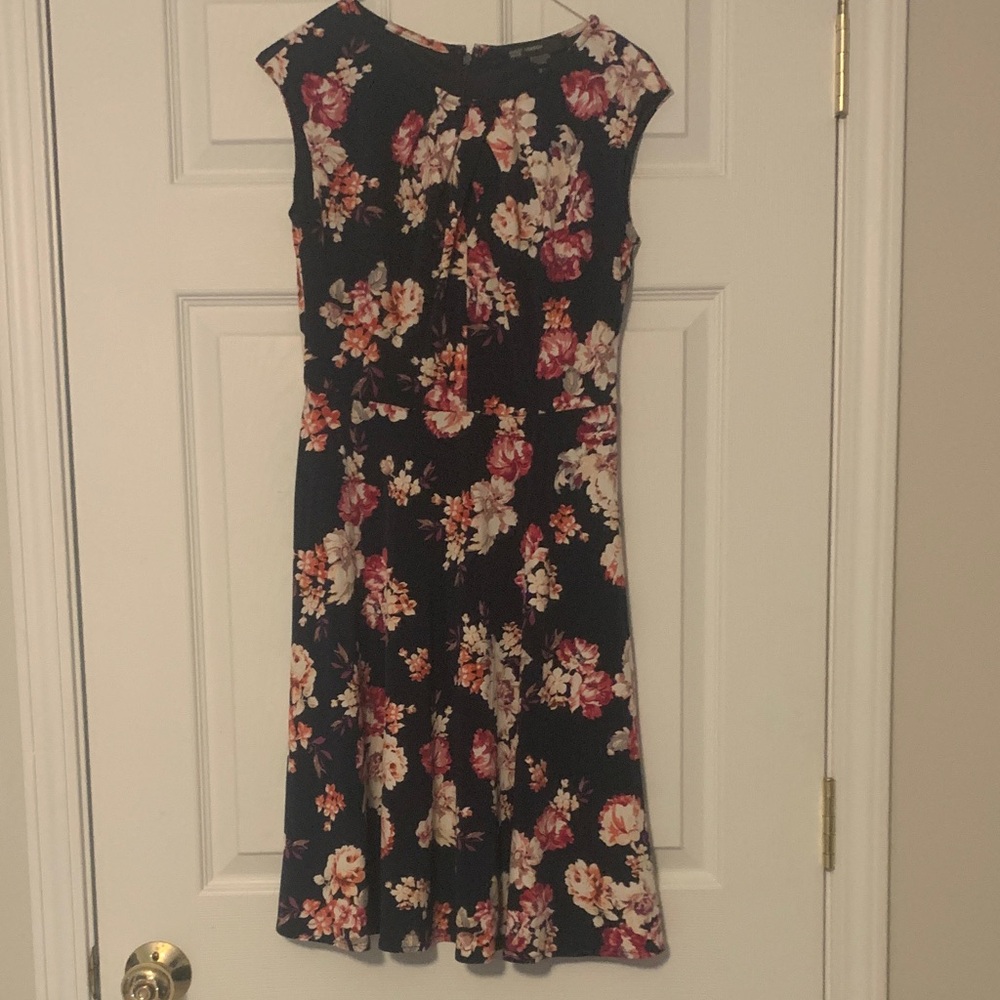 Maggy London Navy Dress with Pink Floral Pattern